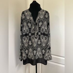 Rose & Olive Women's L Black Paisley V-Neck Long Sleeve Blouse (#278)